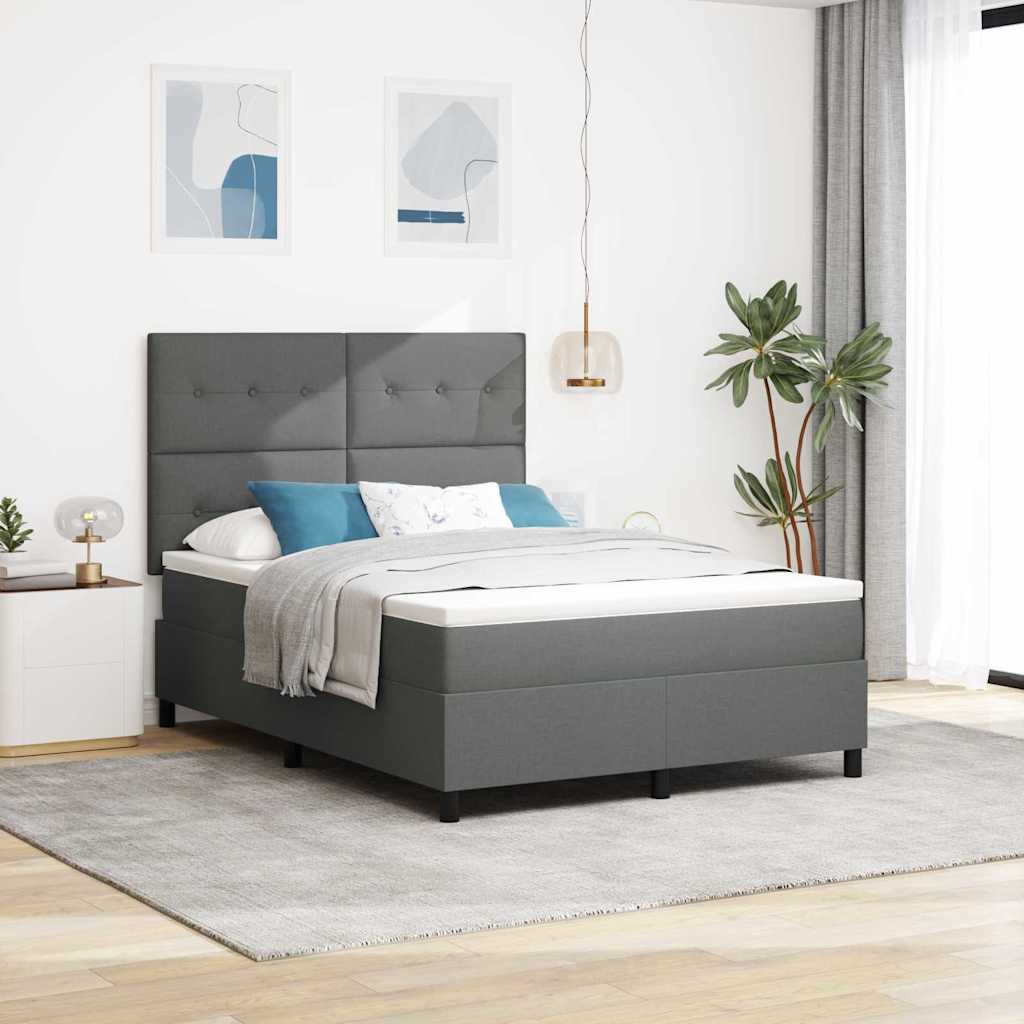 Boxspringbett mit Kopfteil Dunkelgrau 140 x 190 cm Stoff