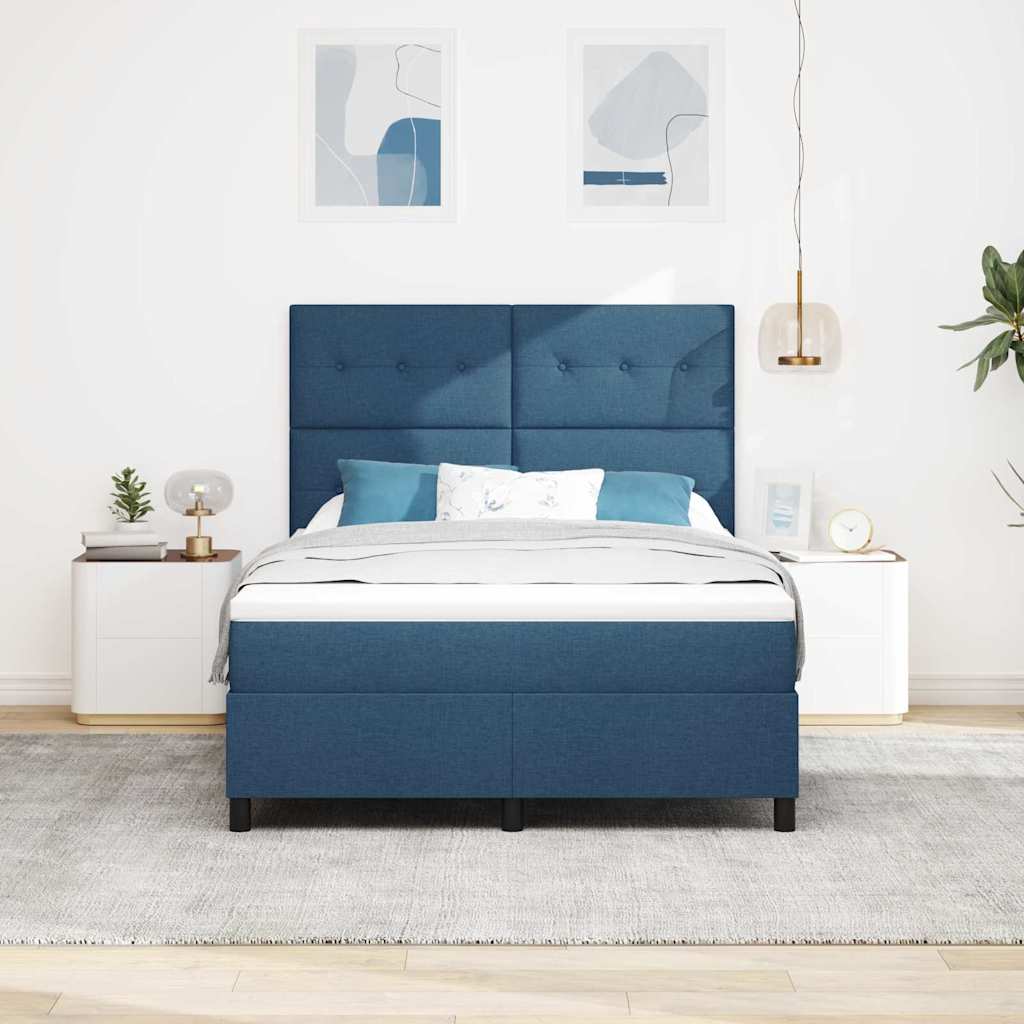 Boxspringbett mit Kopfteil Blau 140 x 200 cm Stoff