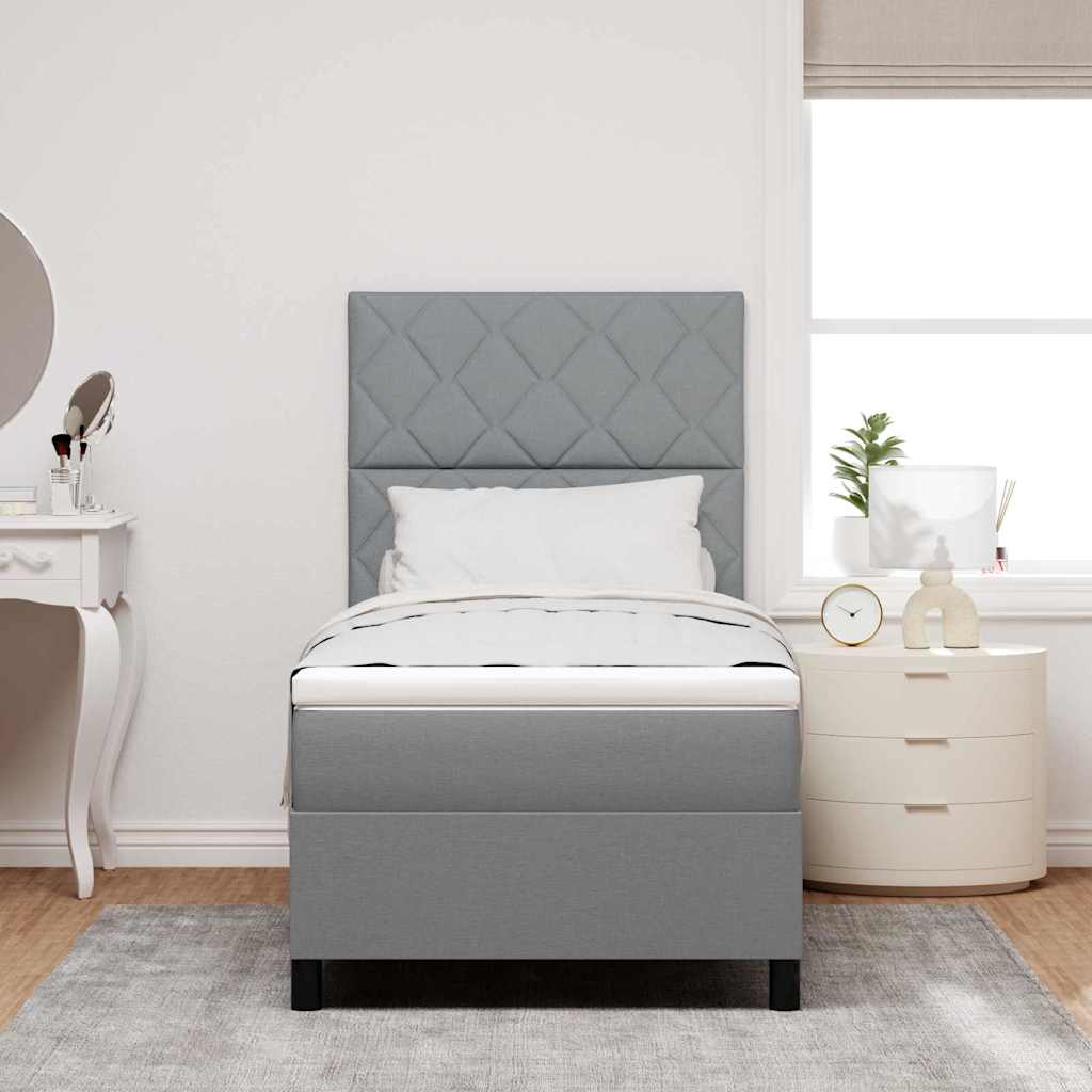 Boxspringbett mit Kopfteil Hellgrau 90 x 200 cm Stoff
