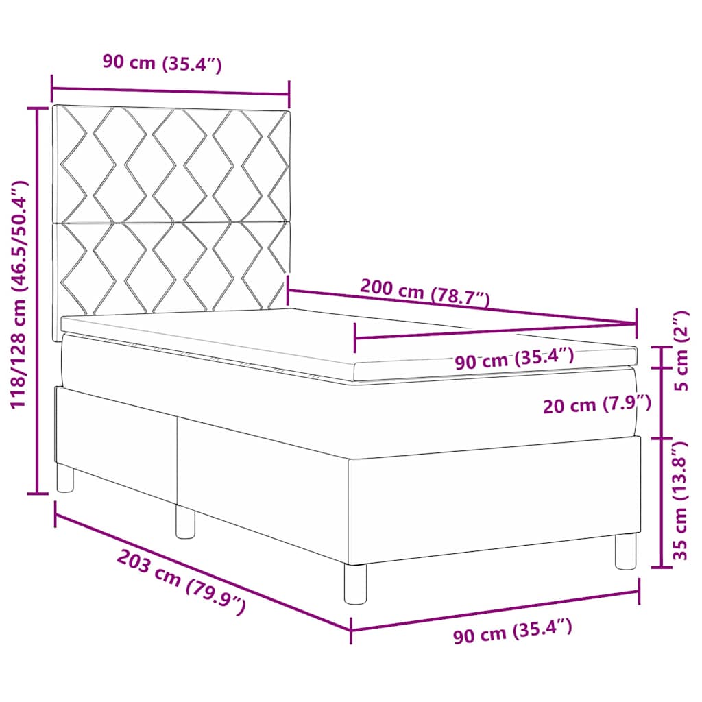Boxspringbett mit Kopfteil Hellgrau 90 x 200 cm Stoff