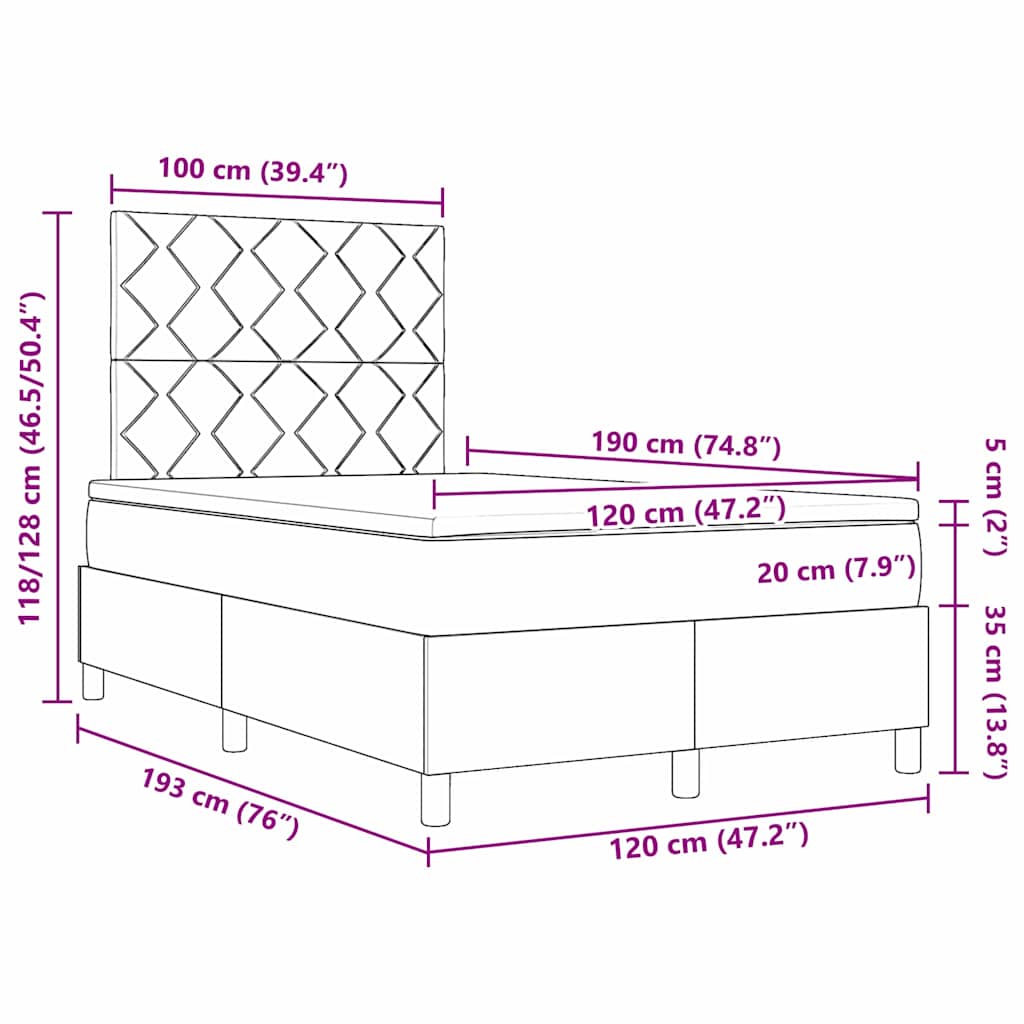Boxspringbett mit Kopfteil Dunkelgrau 120 x 190 cm Stoff