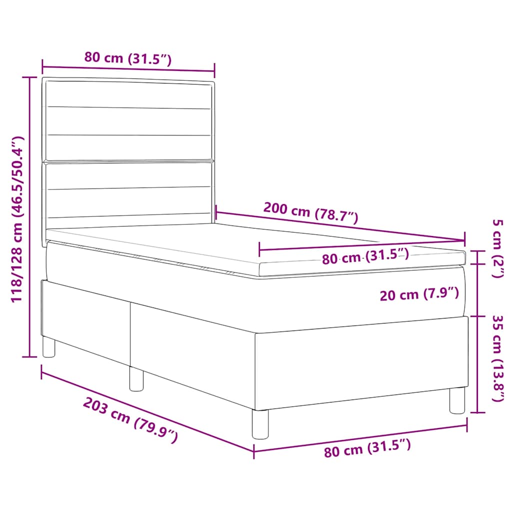 Boxspringbett mit Matratze Schwarz 80 x 200 cm Stoff