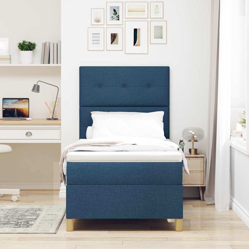 Boxspringbett mit Kopfteil Blau 80 x 200 cm Stoff