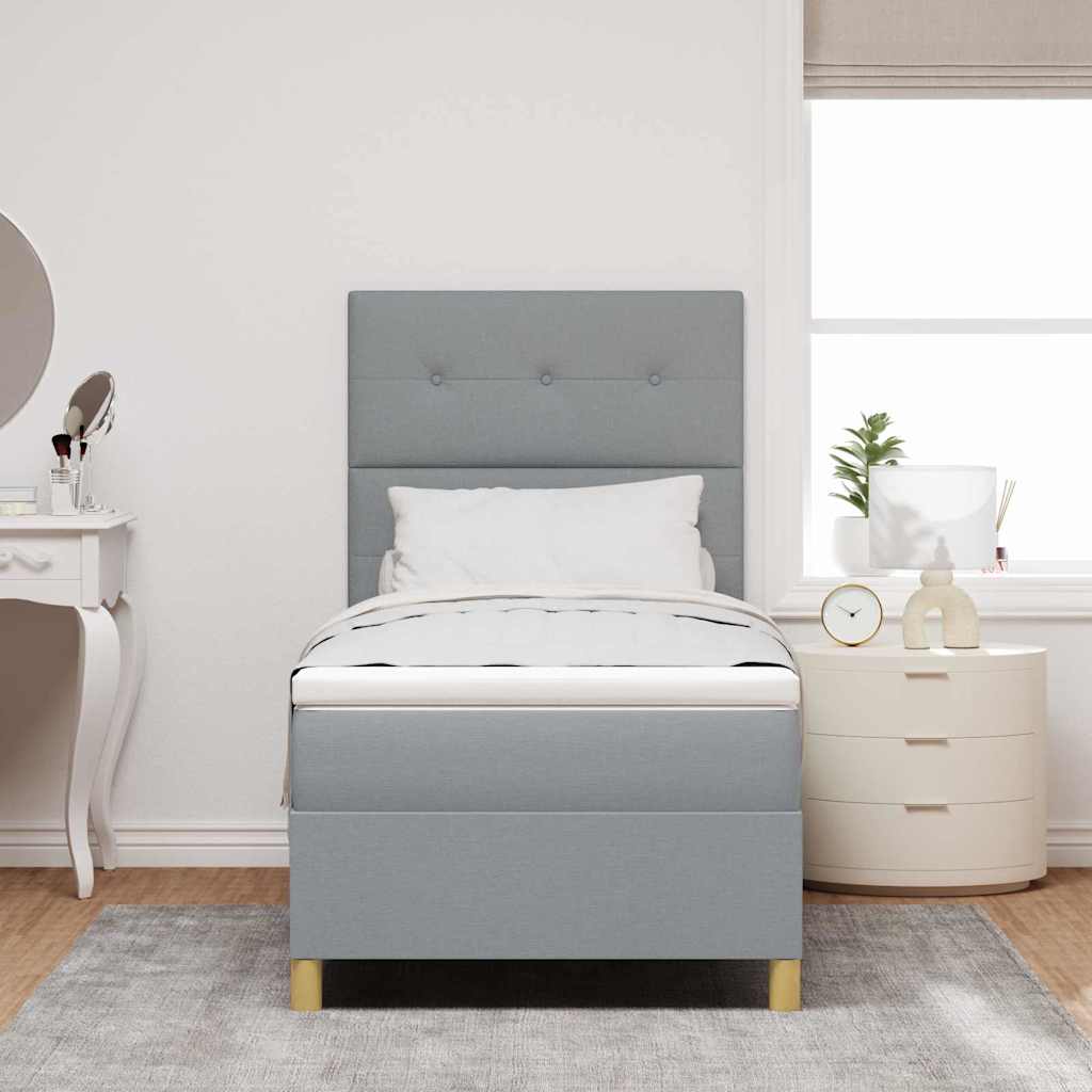 Boxspringbett mit Kopfteil Hellgrau 90 x 200 cm Stoff