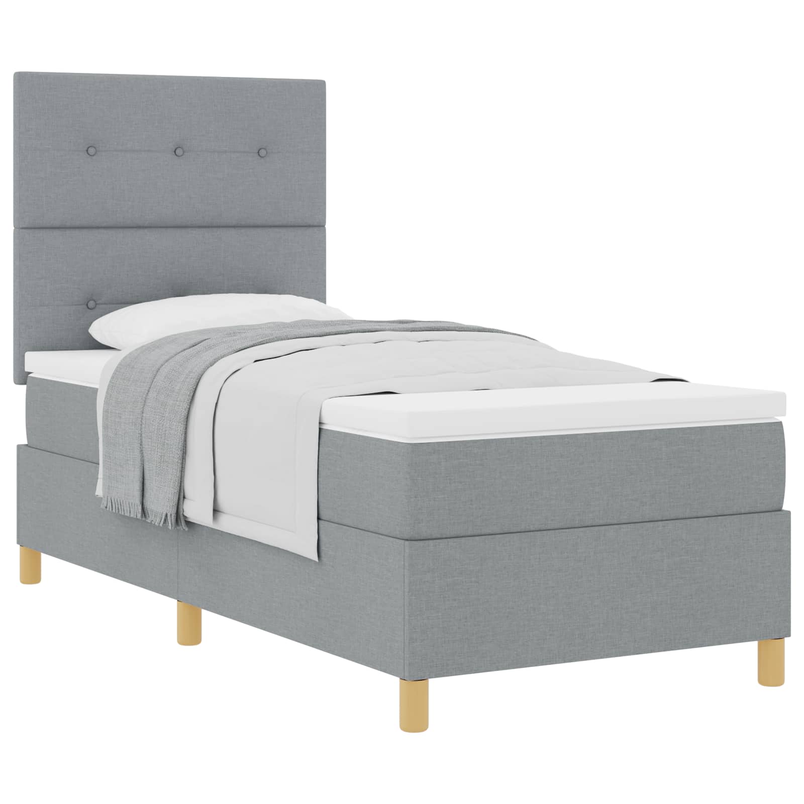 Boxspringbett mit Kopfteil Hellgrau 90 x 200 cm Stoff