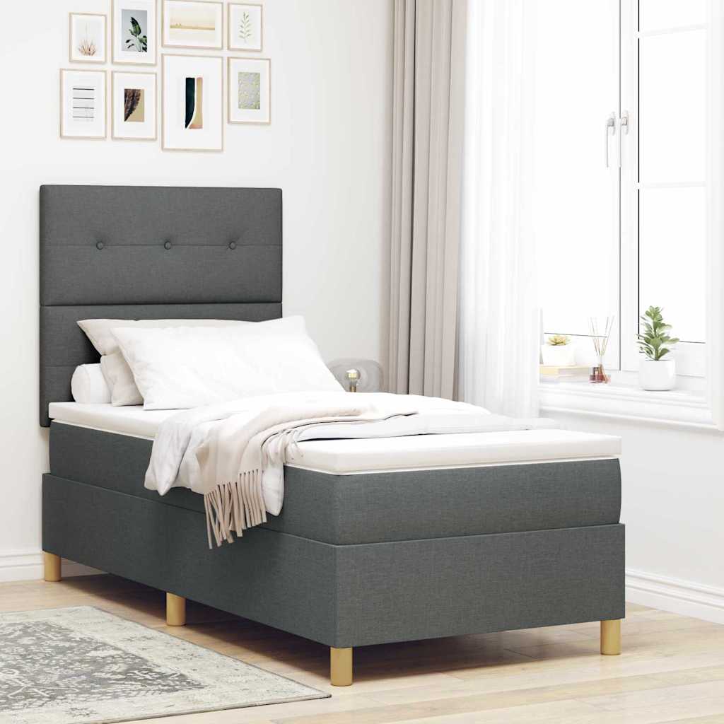 Boxspringbett mit Kopfteil Dunkelgrau 100 x 200 cm Stoff