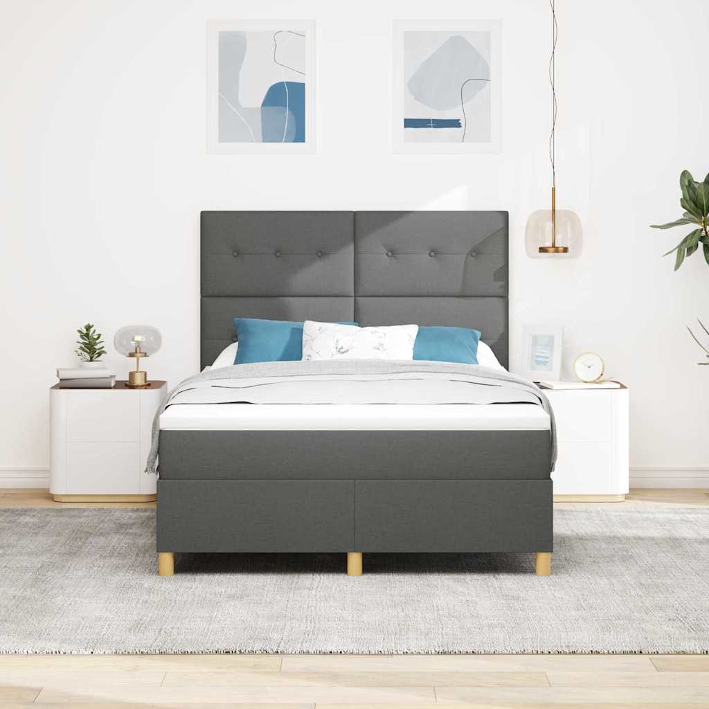 Boxspringbett mit Kopfteil Dunkelgrau 140 x 200 cm Stoff