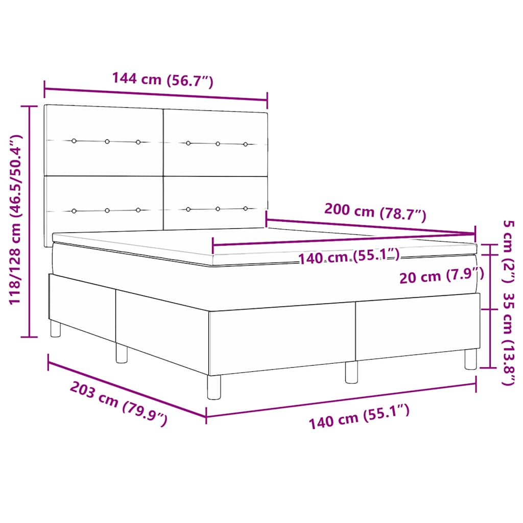 Boxspringbett mit Kopfteil Dunkelgrau 140 x 200 cm Stoff