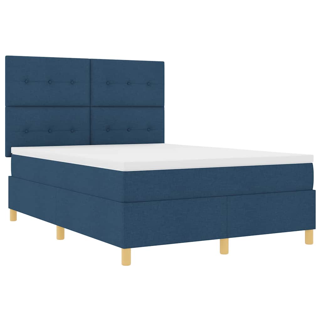 Boxspringbett mit Kopfteil Blau 140 x 200 cm Stoff