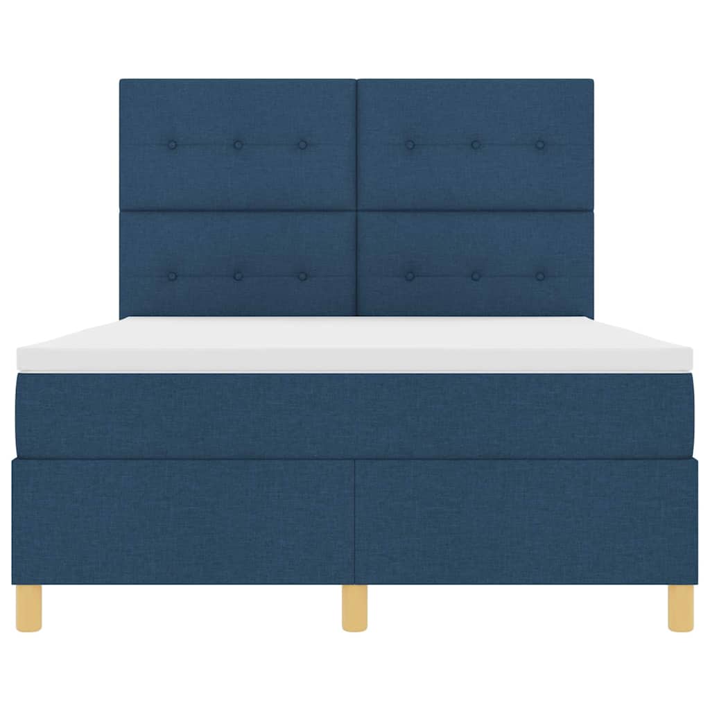 Boxspringbett mit Kopfteil Blau 140 x 200 cm Stoff