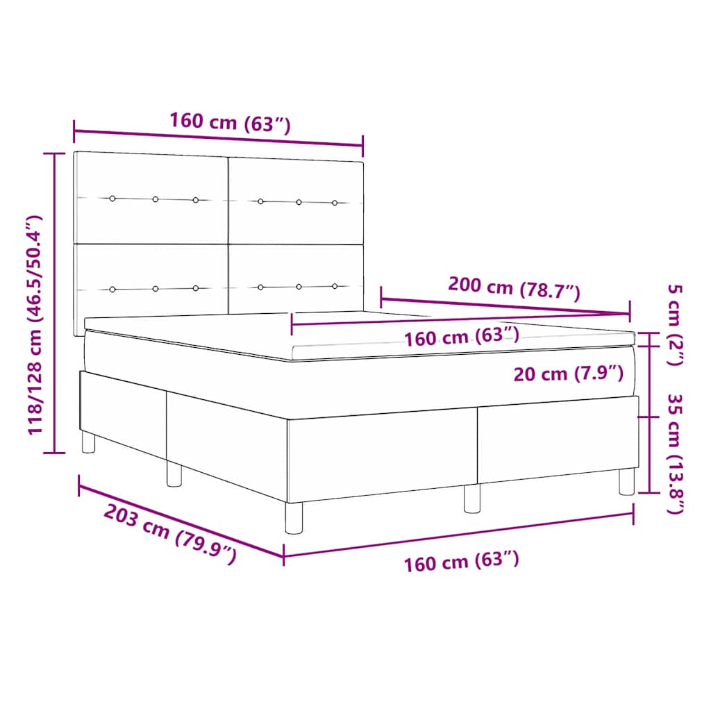 Boxspringbett mit Kopfteil Dunkelgrau 160 x 200 cm Stoff