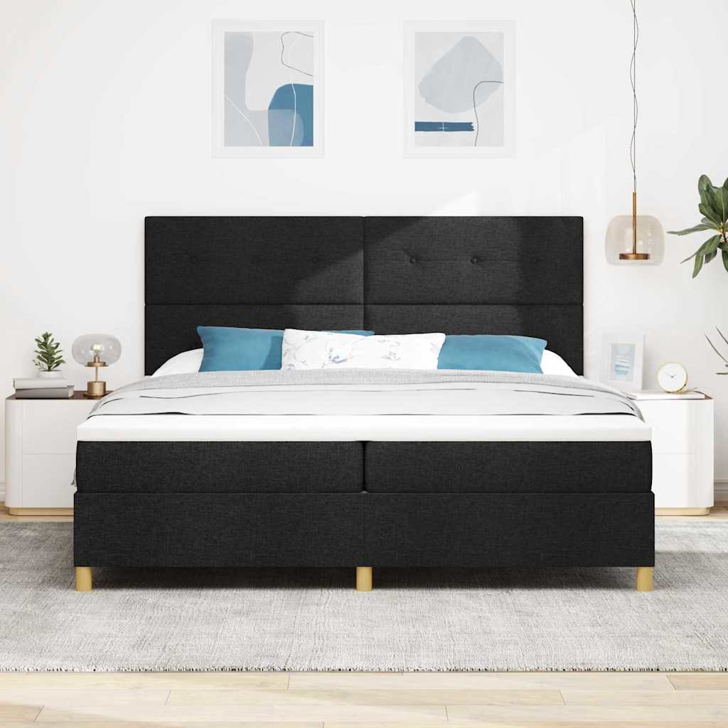 Boxspringbett mit Kopfteil Schwarz 200 x 200 cm Stoff