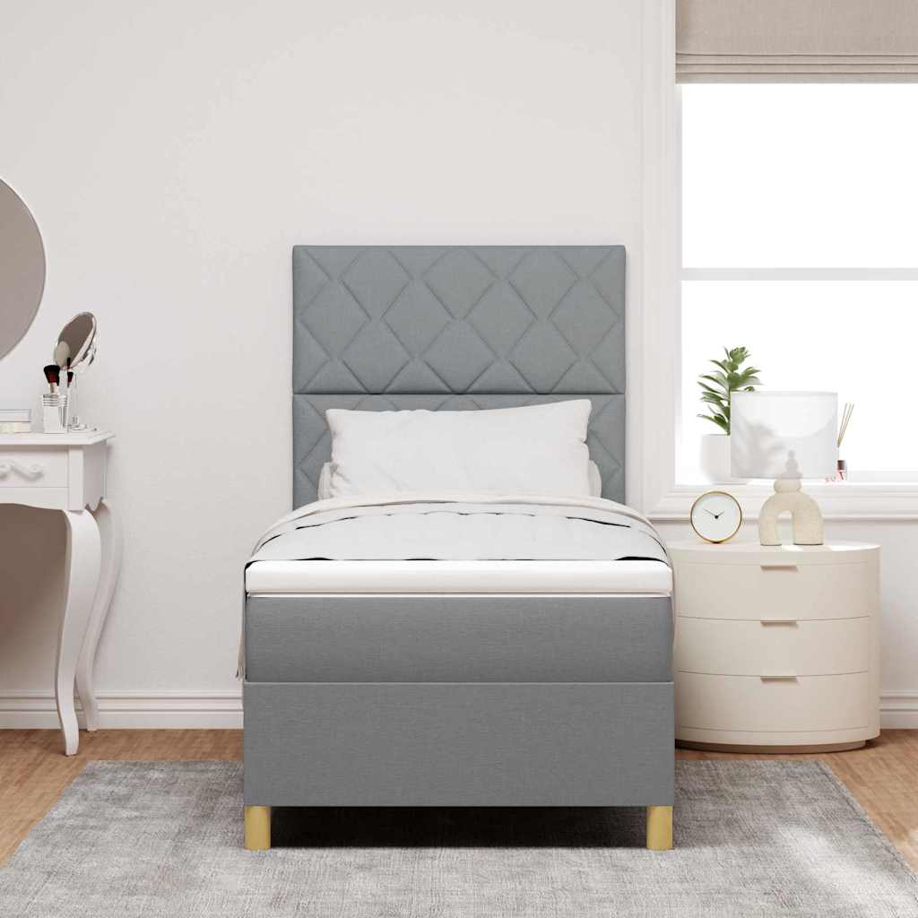 Boxspringbett mit Kopfteil Hellgrau 90 x 190 cm Stoff