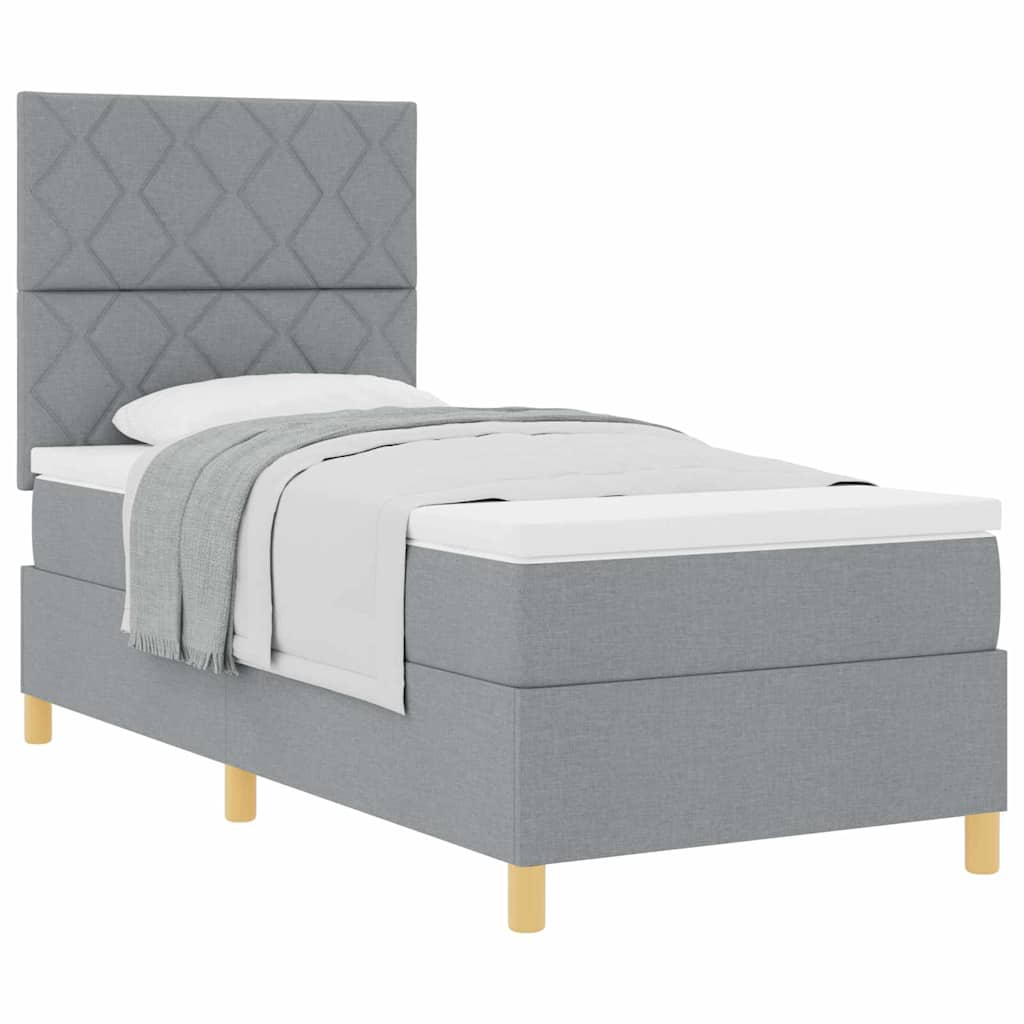 Boxspringbett mit Kopfteil Hellgrau 100 x 200 cm Stoff