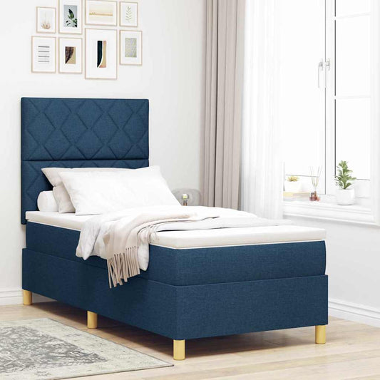Boxspringbett mit Kopfteil Blau 100 x 200 cm Stoff