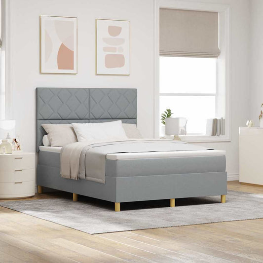 Boxspringbett mit Kopfteil Hellgrau 140 x 190 cm Stoff
