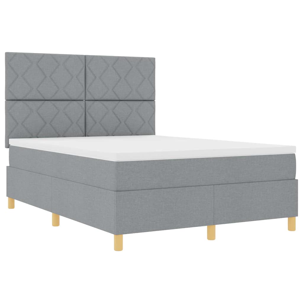 Boxspringbett mit Kopfteil Hellgrau 140 x 190 cm Stoff