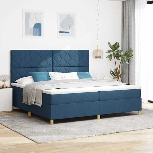 Boxspringbett mit Kopfteil Blau 200 x 200 cm Stoff