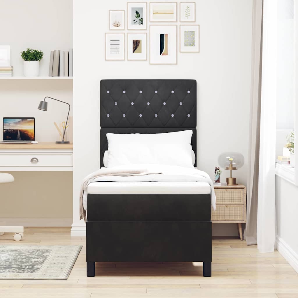 Boxspringbett mit Matratze Schwarz 80 x 200 cm Samt