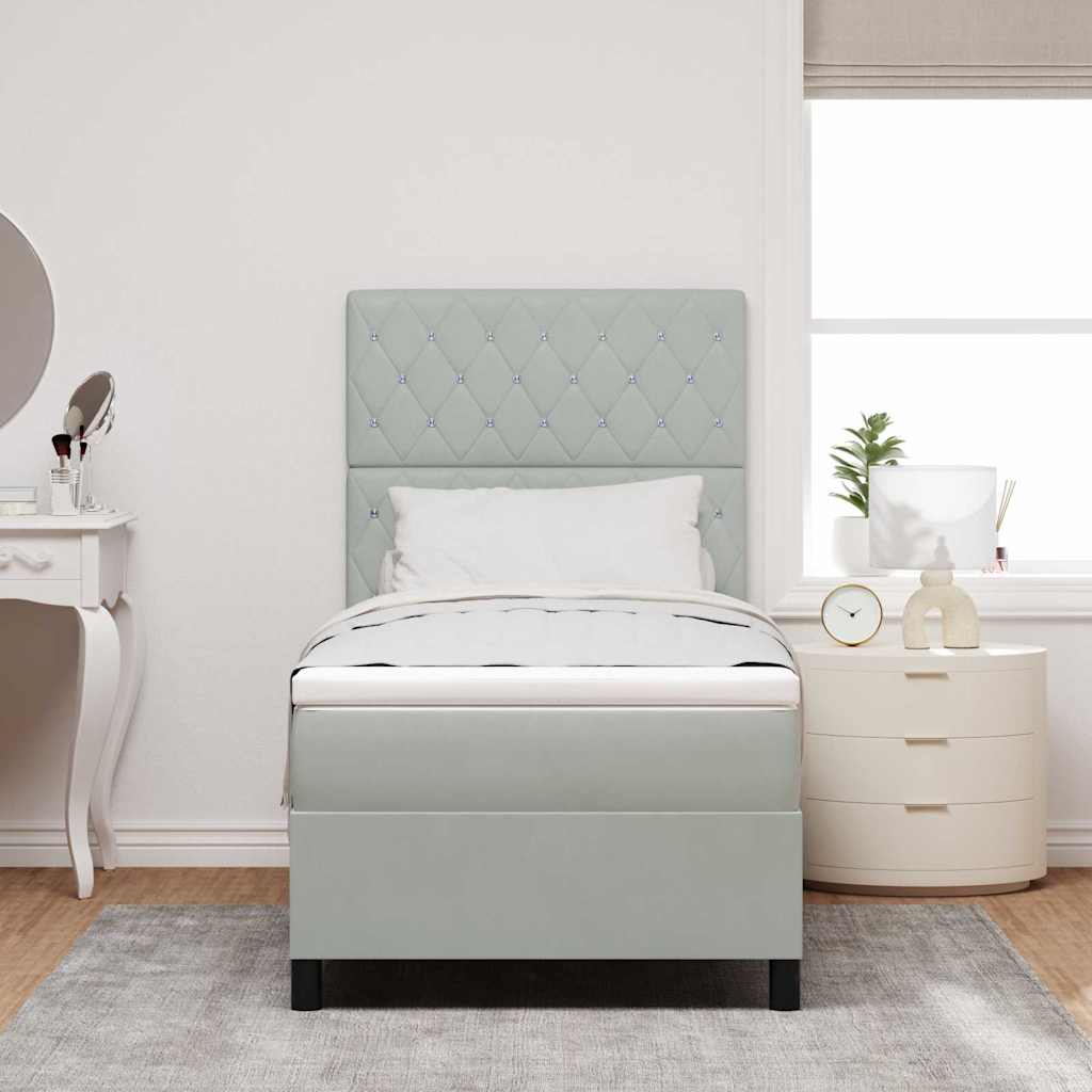 Boxspringbett mit Matratze Hellgrau 90 x 190 cm Samt