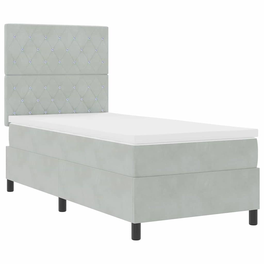 Boxspringbett mit Matratze Hellgrau 90 x 190 cm Samt