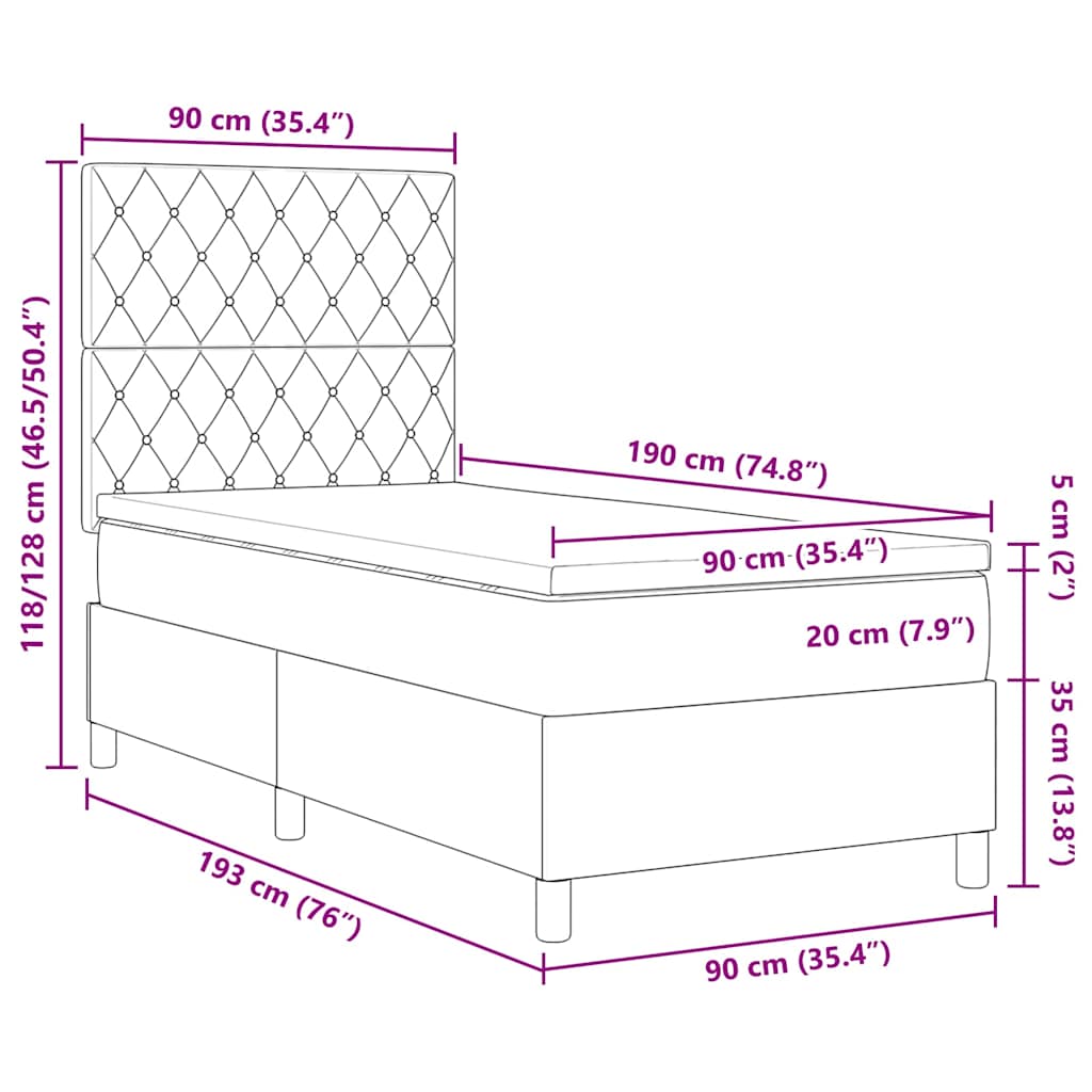 Boxspringbett mit Matratze Dunkelgrau 90 x 190 cm Samt
