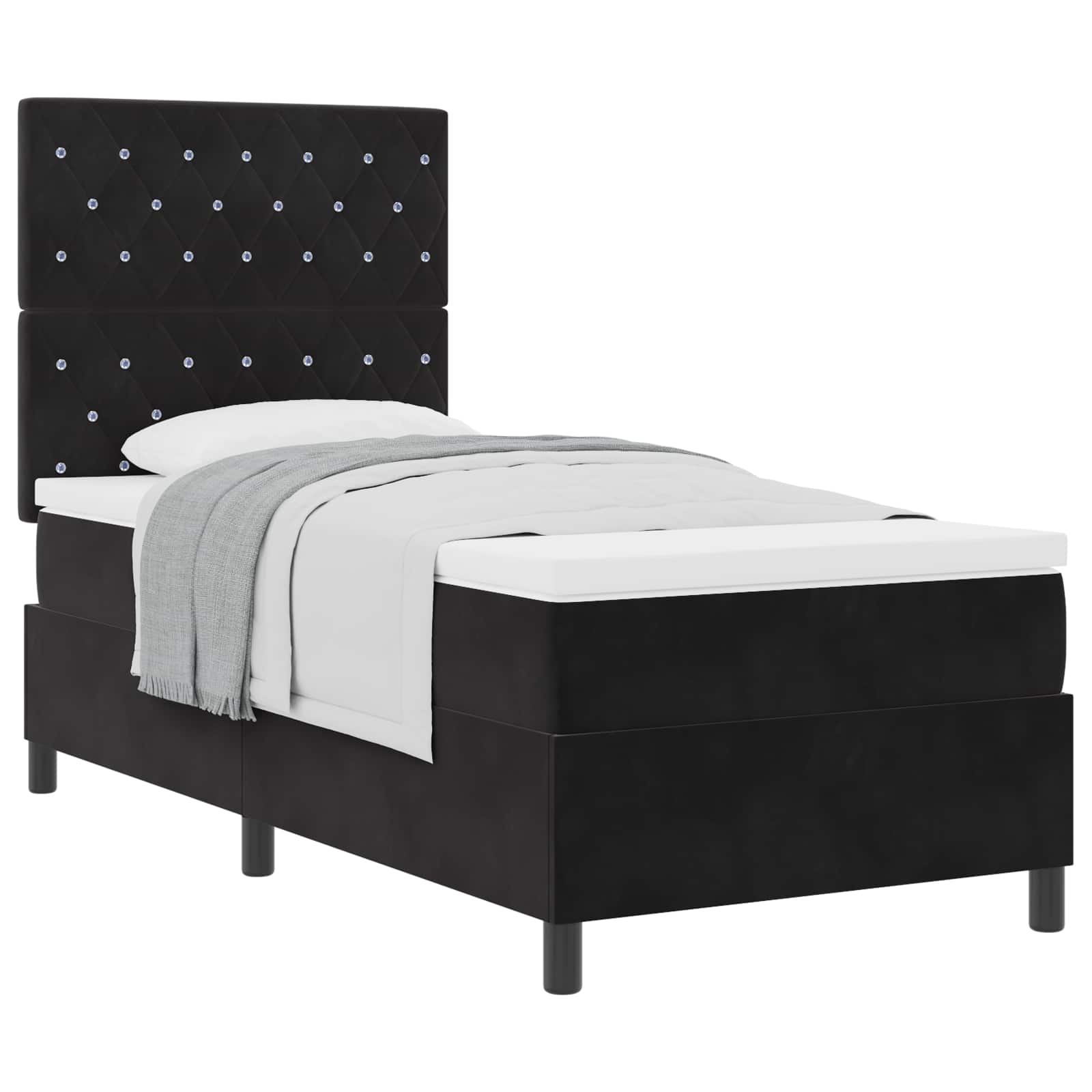 Boxspringbett mit Matratze Schwarz 90 x 190 cm Samt