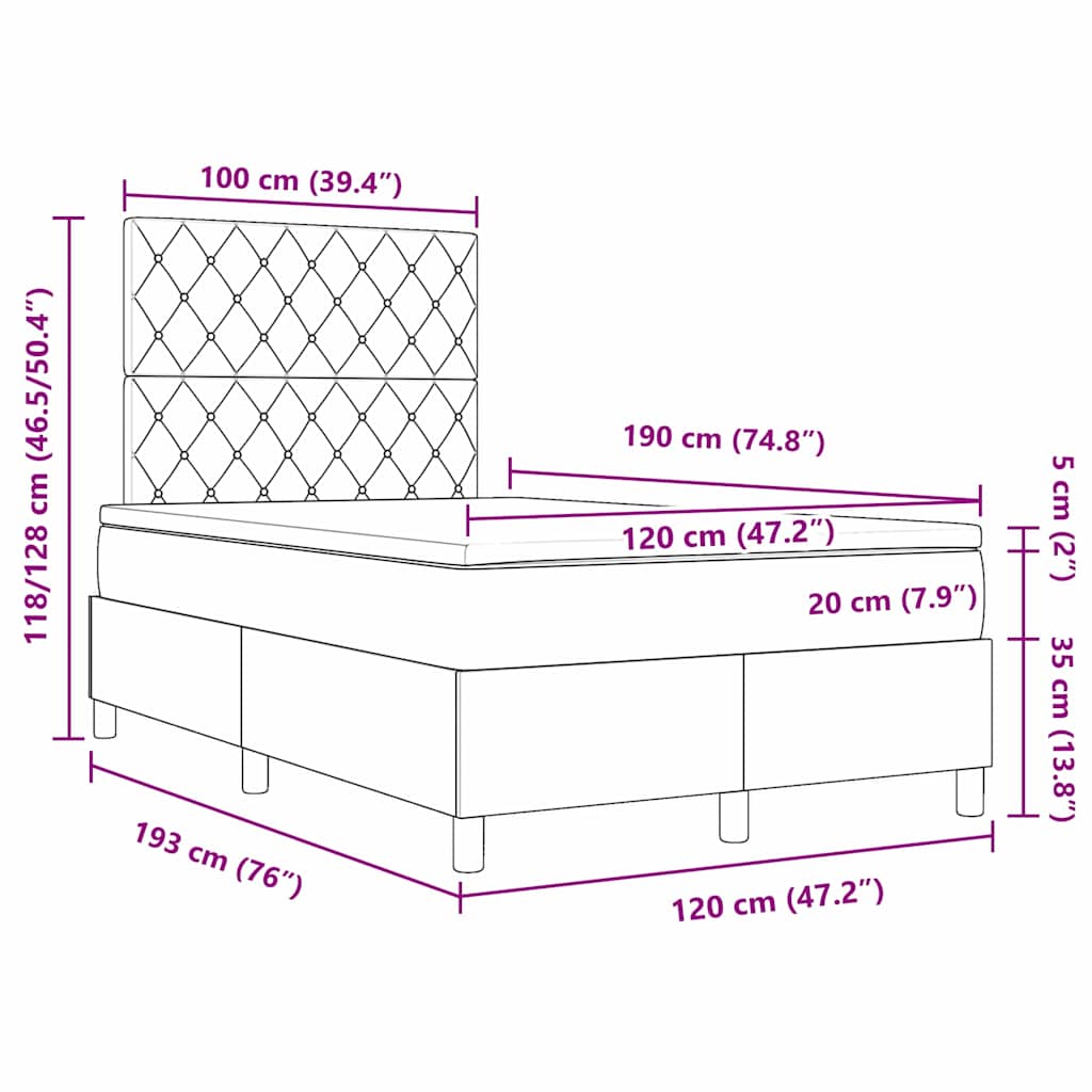 Boxspringbett mit Matratze Dunkelgrau 120 x 190 cm Samt