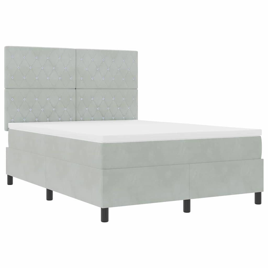Boxspringbett mit Matratze Hellgrau 140 x 190 cm Samt