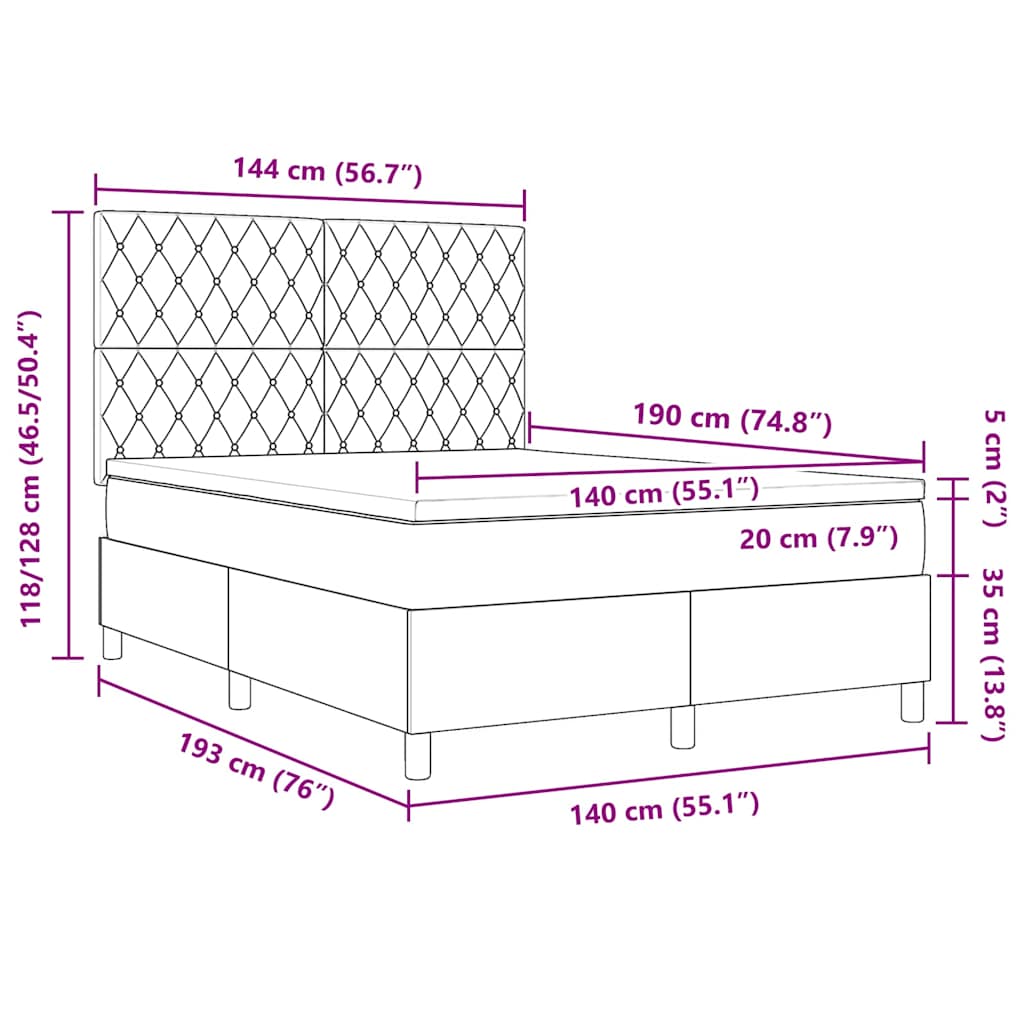 Boxspringbett mit Matratze Hellgrau 140 x 190 cm Samt