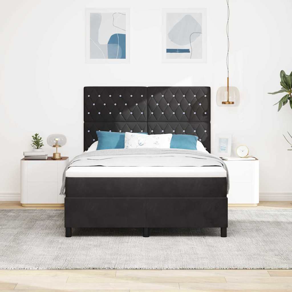 Boxspringbett mit Matratze Schwarz 140 x 200 cm Samt
