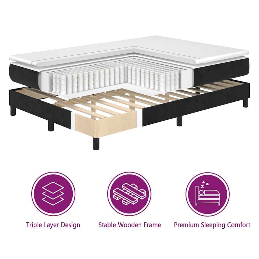Boxspringbett mit Matratze Schwarz 90 x 190 cm Samt