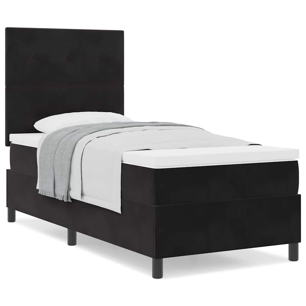 Boxspringbett mit Matratze Schwarz 90 x 190 cm Samt