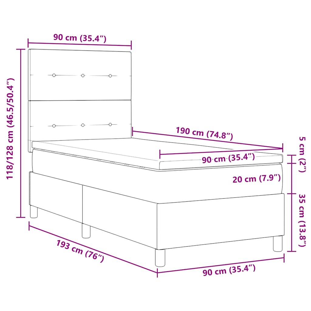 Boxspringbett mit Kopfteil Dunkelblau 90 x 190 cm Samt