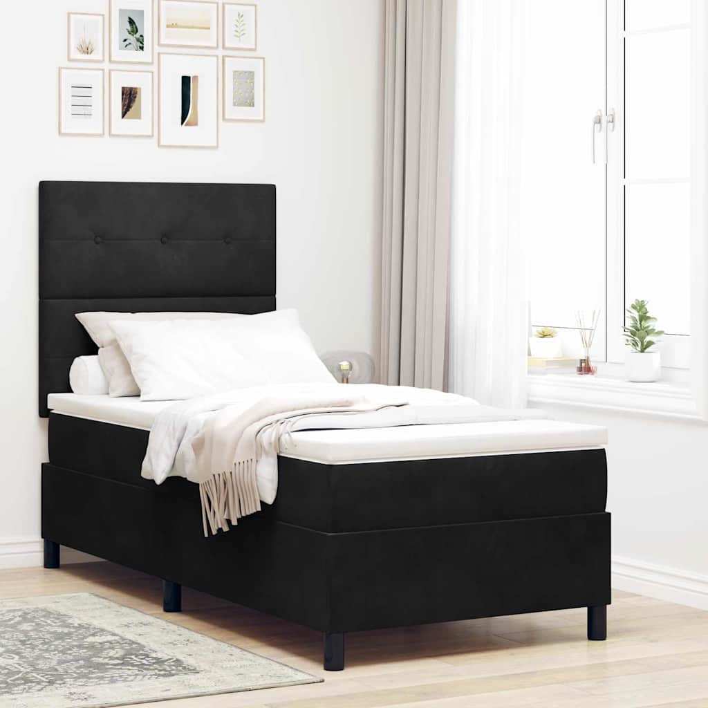 Boxspringbett mit Matratze Schwarz 90 x 200 cm Samt