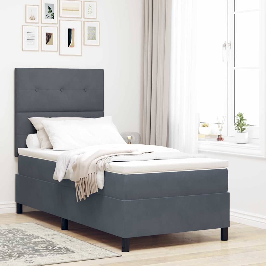 Boxspringbett mit Kopfteil Dunkelgrau 100 x 200 cm Samt