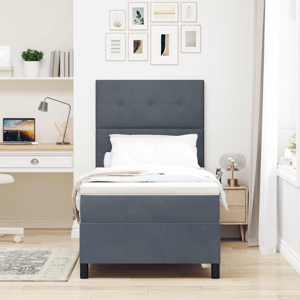Boxspringbett mit Kopfteil Dunkelgrau 100 x 200 cm Samt