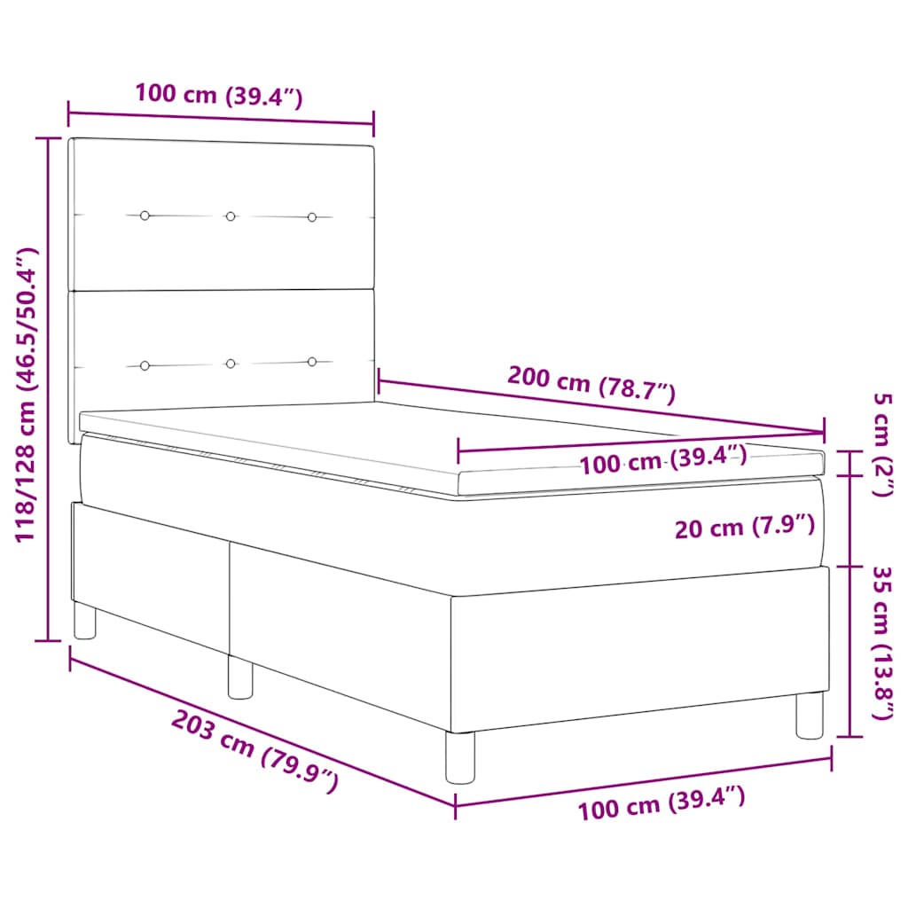 Boxspringbett mit Kopfteil Dunkelgrau 100 x 200 cm Samt