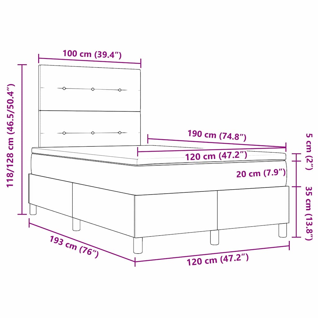 Boxspringbett mit Kopfteil Dunkelgrau 120 x 190 cm Samt