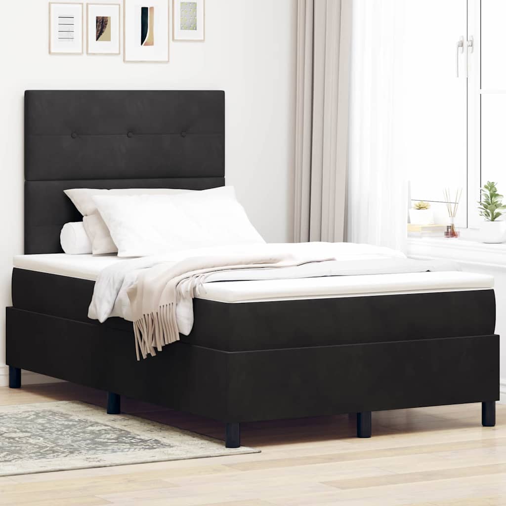Boxspringbett mit Kopfteil Schwarz 120 x 190 cm Samt