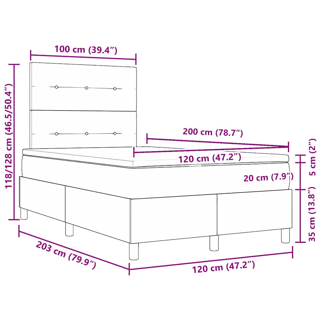 Boxspringbett mit Kopfteil Dunkelgrau 120 x 200 cm Samt