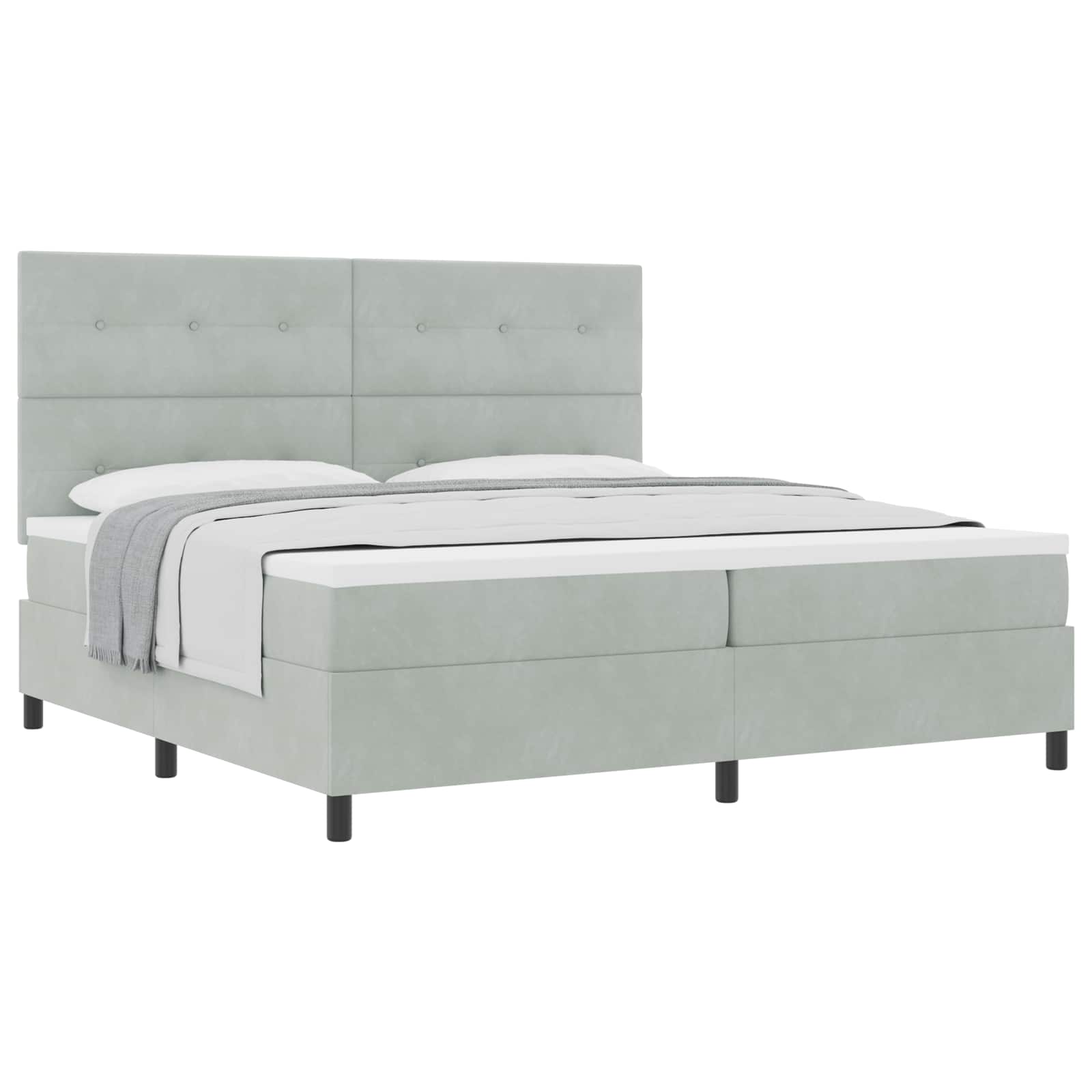 Boxspringbett mit Kopfteil Hellgrau 200 x 200 cm Samt