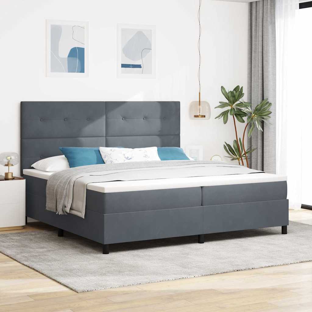 Boxspringbett mit Kopfteil Dunkelgrau 200 x 200 cm Samt