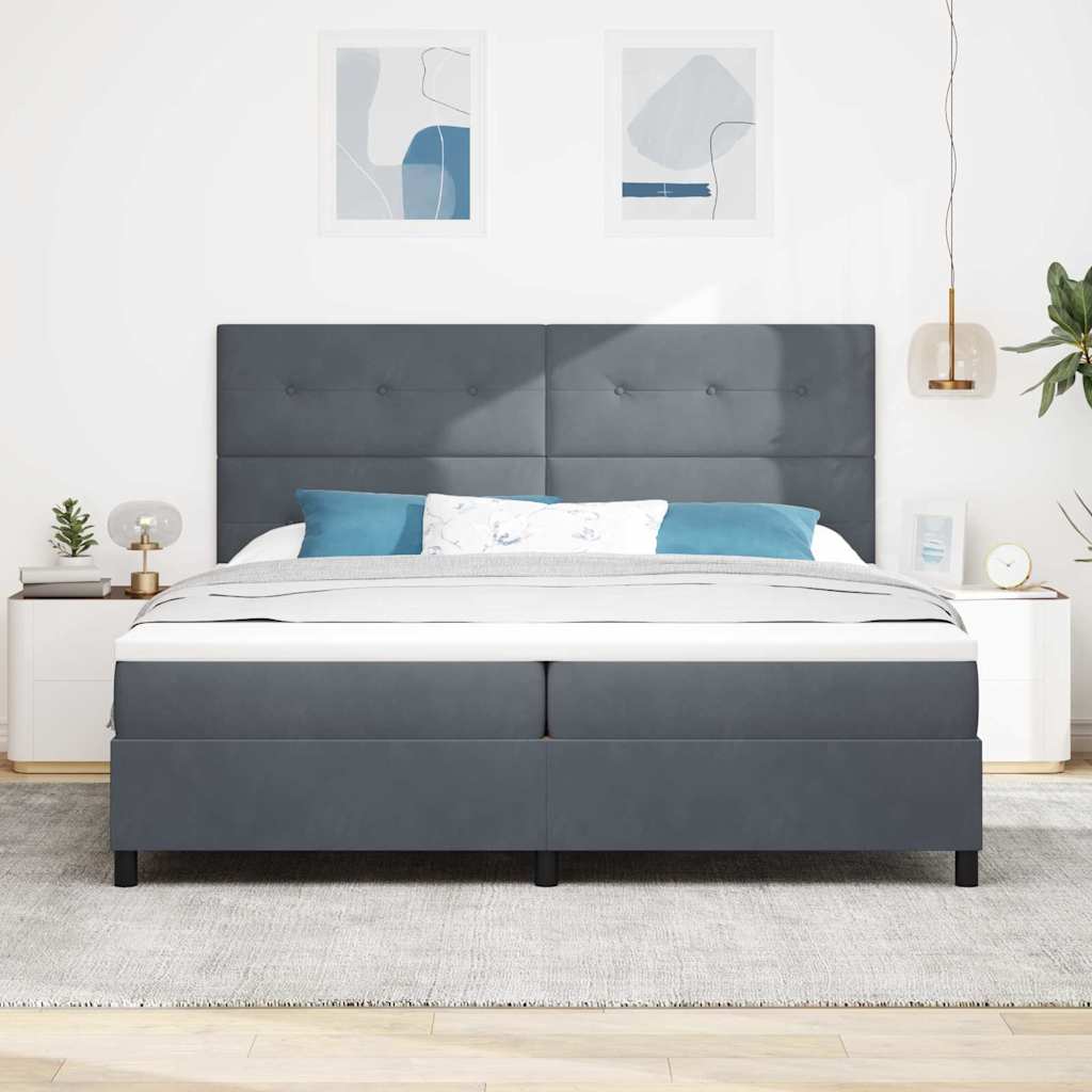 Boxspringbett mit Kopfteil Dunkelgrau 200 x 200 cm Samt
