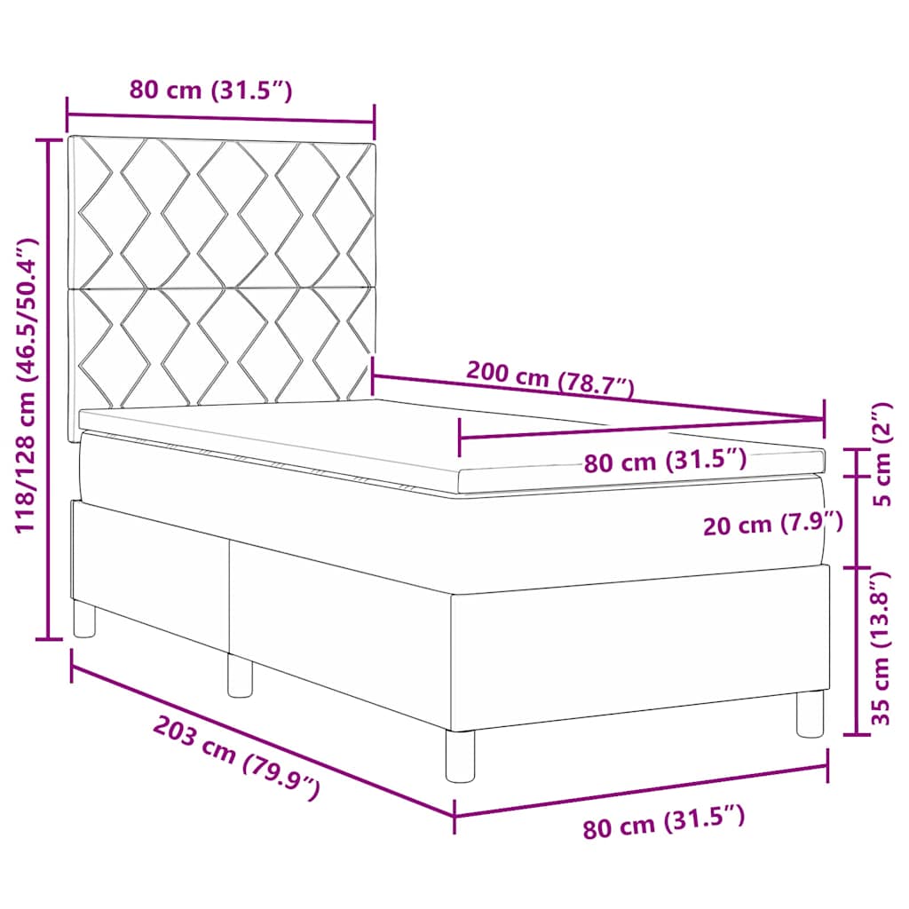 Boxspringbett mit Kopfteil Schwarz 80 x 200 cm Samt
