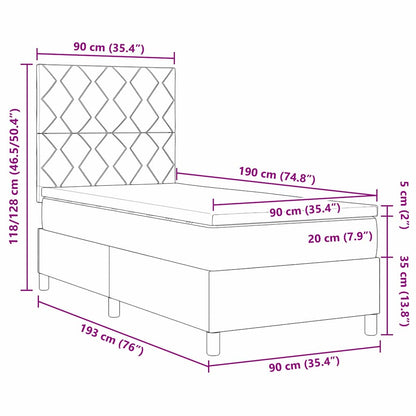 Boxspringbett mit Kissen mit Kopfteil Hellgrau 90 x 190 cm Samt