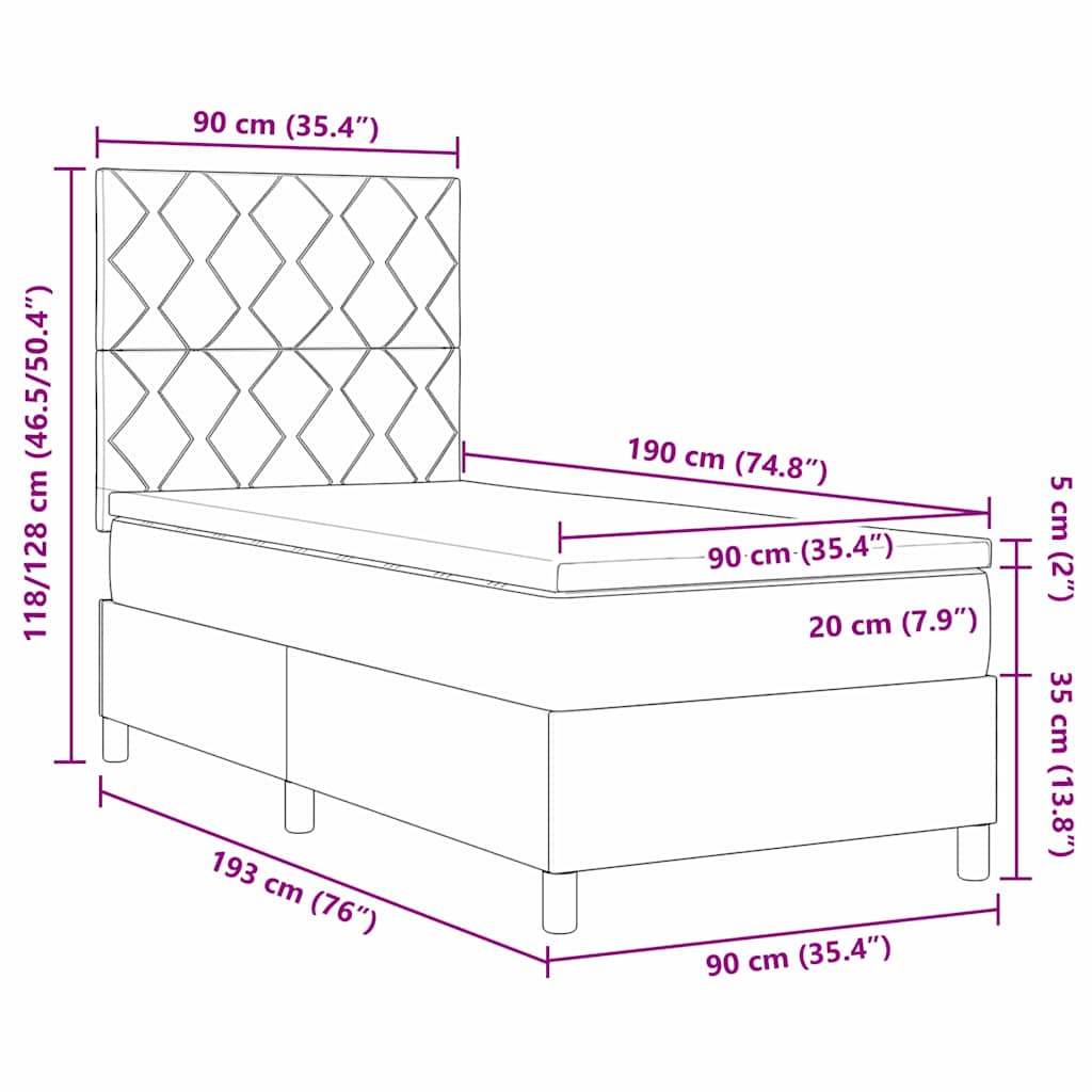 Boxspringbett mit Kopfteil Dunkelgrau 90 x 190 cm Samt
