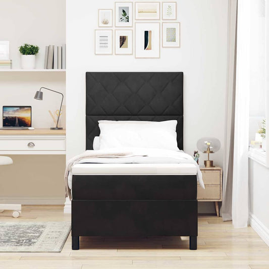 Boxspringbett mit Matratze Schwarz 90 x 190 cm Samt