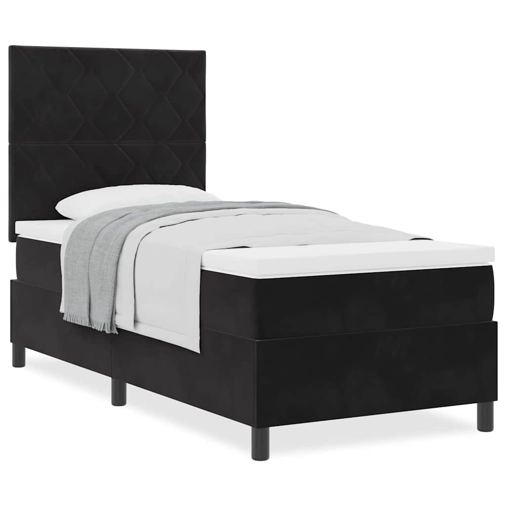 Boxspringbett mit Matratze Schwarz 90 x 190 cm Samt