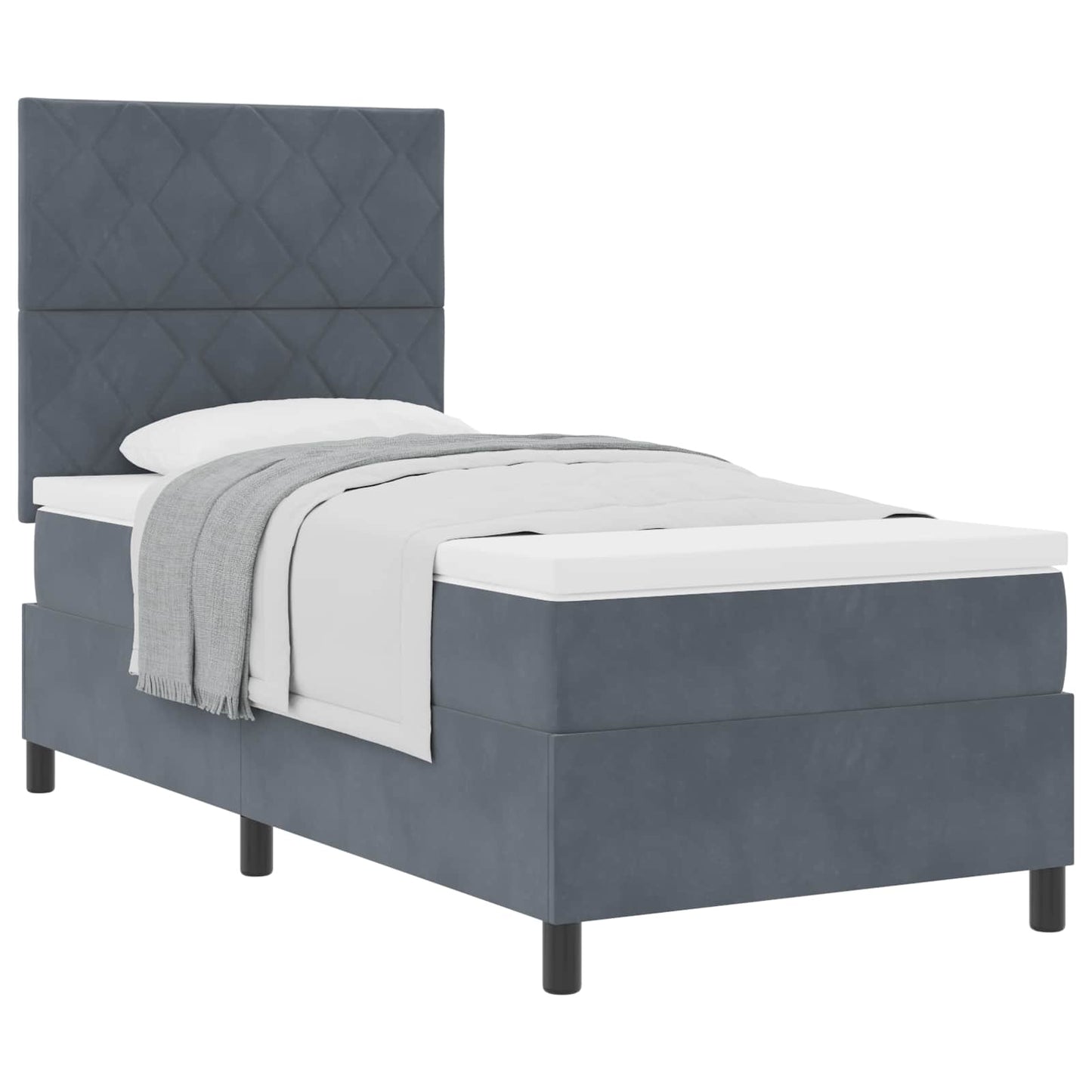Boxspringbett mit Kopfteil Dunkelgrau 90 x 200 cm Samt